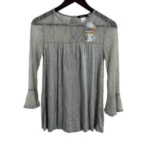 Desigual Top XS Grey Lace Knit‎ Embossed Detail